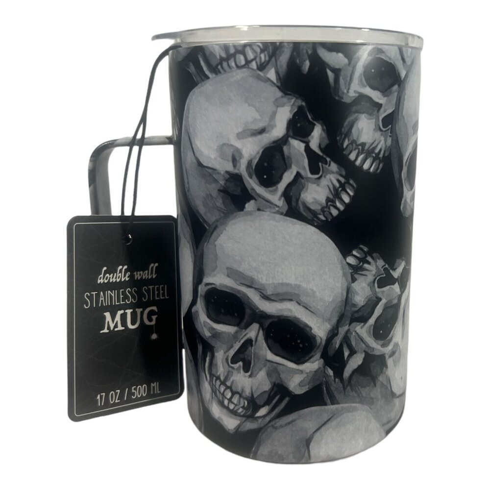 HALLOWEEN TUMBLER 17โ OZ SKULLS SKELETONS CUP DOUBLE WALLED HOT COLD